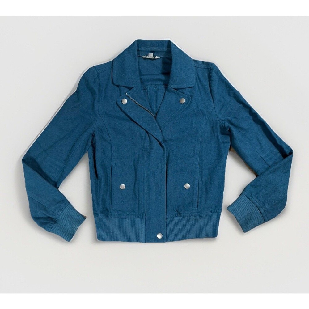 Vintage Y2K Rubbish Teal Flannel Fitted Bomber Jacket Womens L 100% Cotton